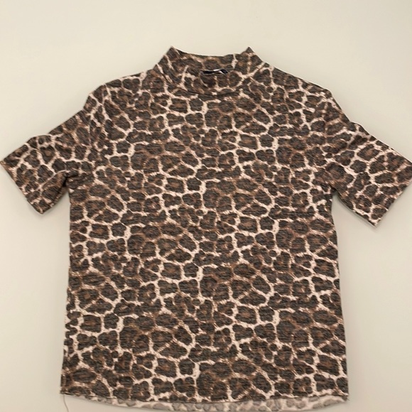 Mock Neck Leopard Sleeve Sweater